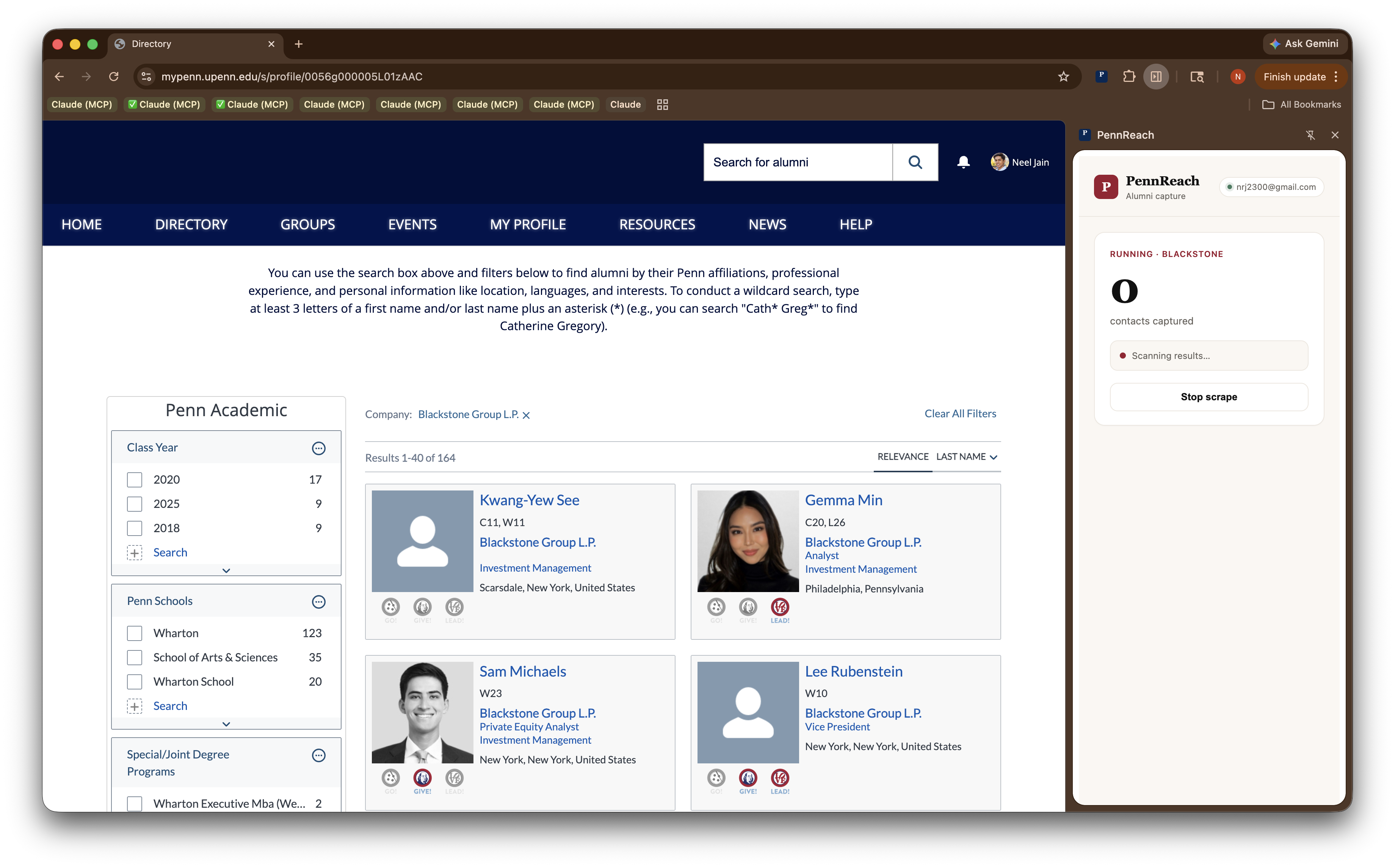 PennReach scraping the Penn alumni directory